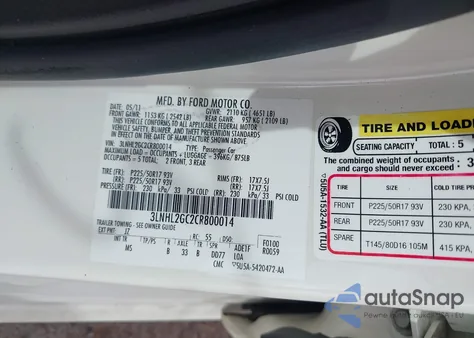 2012 Lincoln Mkz z USA, uszkodzony, nr VIN 3LNHL2GC2CR800014